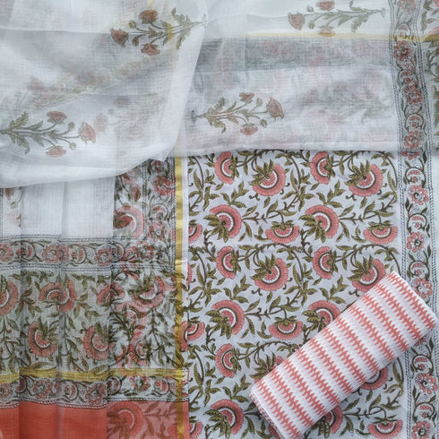 Floral Jaal Print Cotton Suit Set with Kota Doria Dupatta (3CKD55)